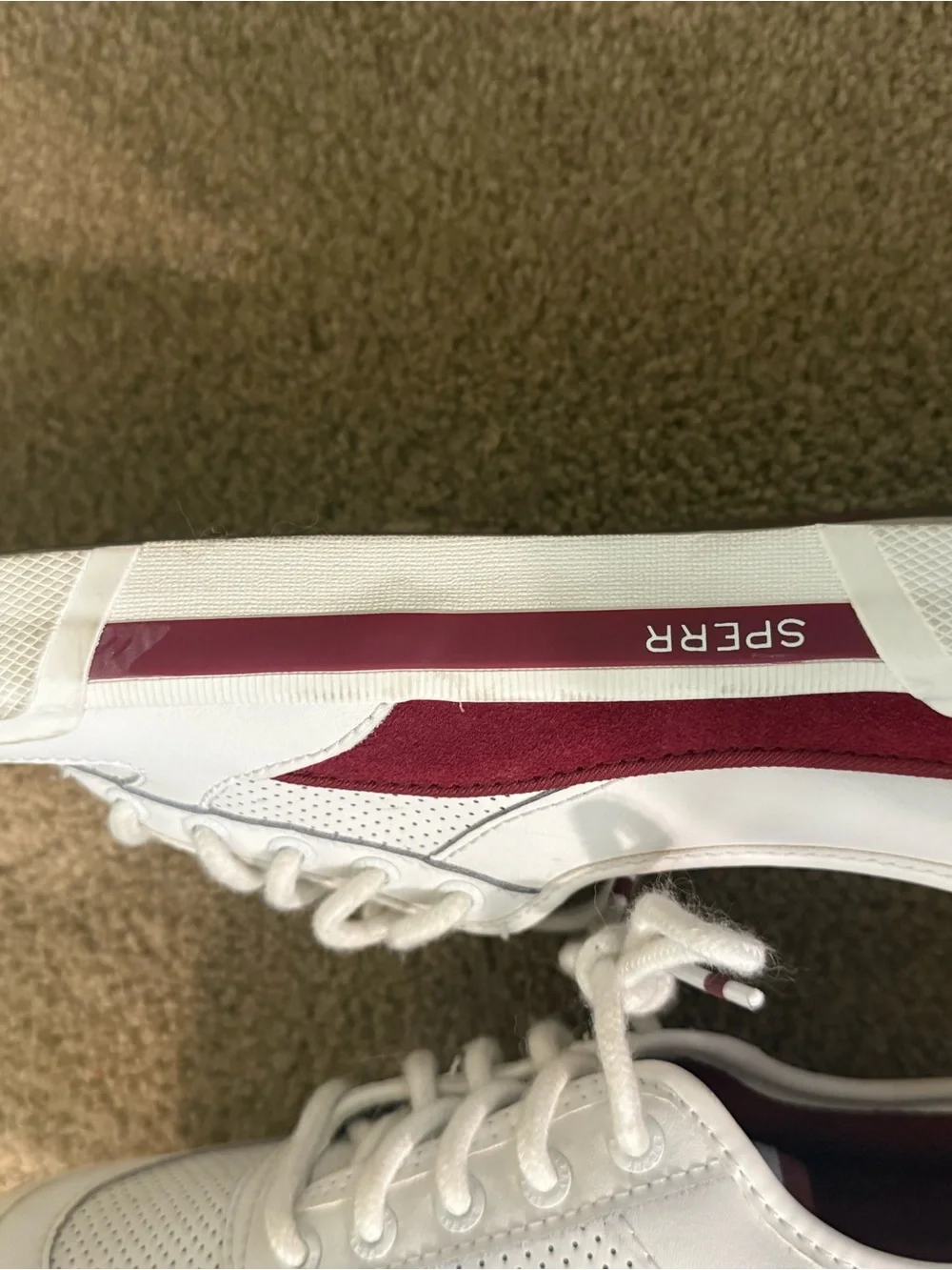 Sperry Women's White Sneakers with Burgundy Accents